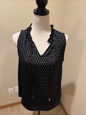 Elle Black Polka Dot Ruffle V-Neck Tie Camisole